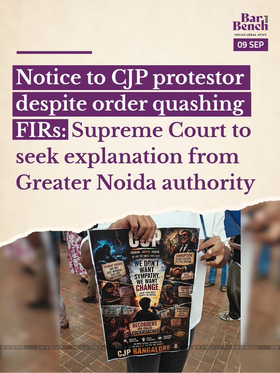 SC Seeks Greater Noida Explanation After Rs 5 Lakh Bond Notice to CJP Student